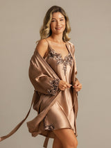 [Brown] SilkSilky-UK 3/4 Sleeve V Neck Nightdress&Dressing gowns 007