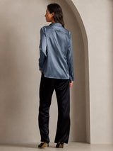 [Real Teal] SilkSilky-UK Long Sleeve Lapel Collar Women's Shirt 004