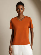 [Orange] SilkSilky-UK Short Sleeve V Neck Women's T-Shirt 001