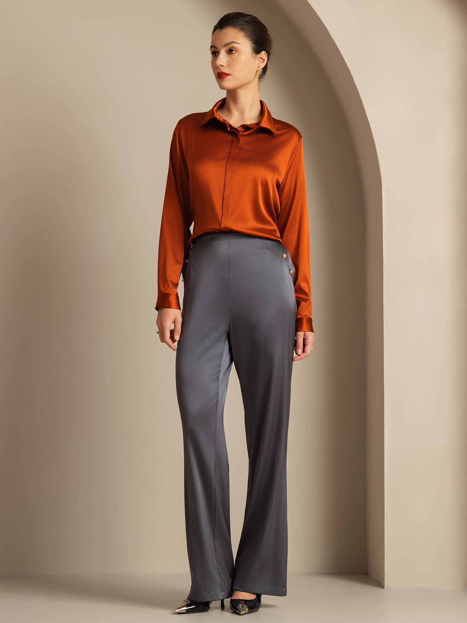 [Dark Gray] SilkSilky-UK 19Momme Silk Womens Pants 007,