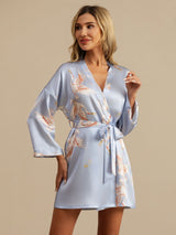 [Light Blue] SilkSilky-UK 3/4 Sleeve Women's Dressing Gown 003