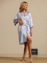 [Light Blue] SilkSilky-UK 3/4 Sleeve Women's Dressing Gown 006