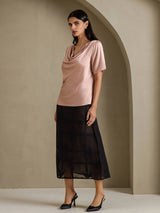 [Tuscany] SilkSilky-UK Short Sleeve Cowl Neck Women's Blouse 006
