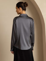 [Dark Gray] SilkSilky-UK Long Sleeve Lapel Collar Women's Shirt 002