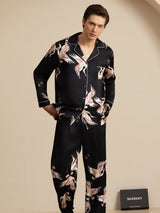 [Black] SilkSilky-UK Long Sleeve Lapel Collar Men's Pyjamas 004