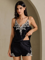 [Black] SilkSilky-UK Spaghetti Strap V Neck Camisole Set 006