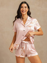 [Pink] SilkSilky-UK Short Sleeve Lapel Collar Women's Pyjamas 006