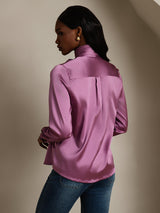 [Deep Purple] SilkSilky-UK Long Sleeve Tie Neck Blouse 002