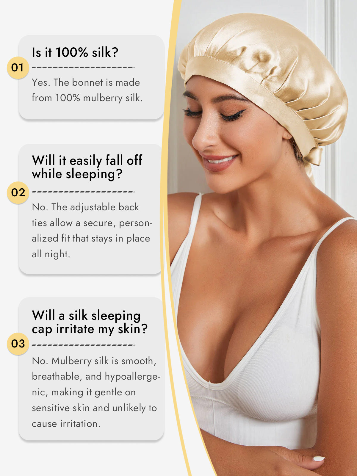 [Champagne] SilkSilky-UK Pure Silk Sleep Cap 006