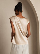 [Beige] SilkSilky-UK Cap Sleeve Round Neck Women's T-Shirt 002