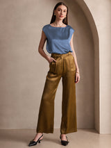 [Real Teal] SilkSilky-UK Cap Sleeve Round Neck Women's T-Shirt 005