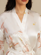 [White] SilkSilky-UK 3/4 Sleeve Women's Dressing Gown 004