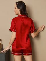 [Wine] SilkSilky-UK Short Sleeve Notch Collar Women's Pyjamas 002