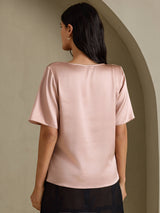 [Tuscany] SilkSilky-UK Short Sleeve Cowl Neck Women's Blouse 002