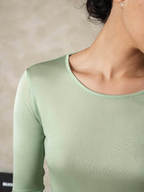 [Green] SilkSilky-UK Long Sleeve Round Neck Women's Long Johns 005
