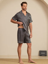 [Black Ginkgo] SilkSilky-UK Short Sleeve Notch Collar Men's Pyjamas 006