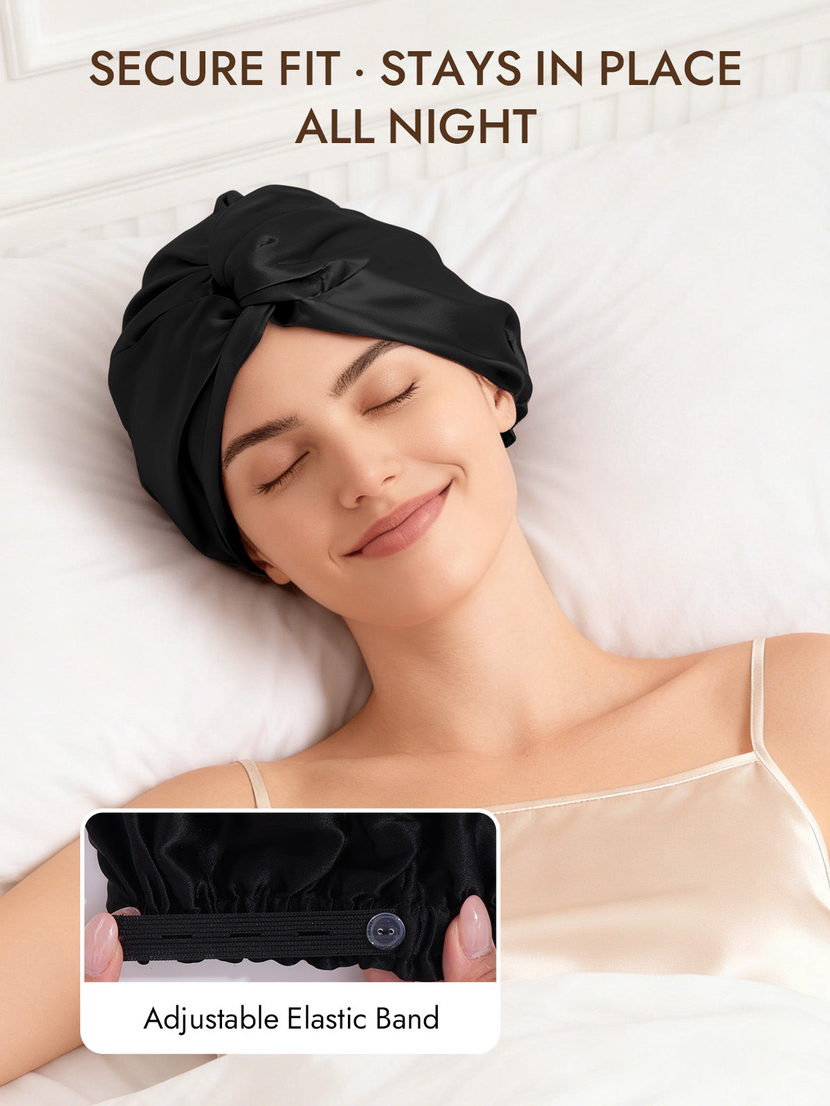 [Black] SilkSilky-UK 22Momme Pure Silk Sleep Cap 004
