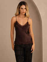 [Brown] SilkSilky-UK Spaghetti Strap V Neck Camisole 001