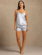 [Grayish Blue] SilkSilky-UK Spaghetti Strap V Neck Camisole Set 006