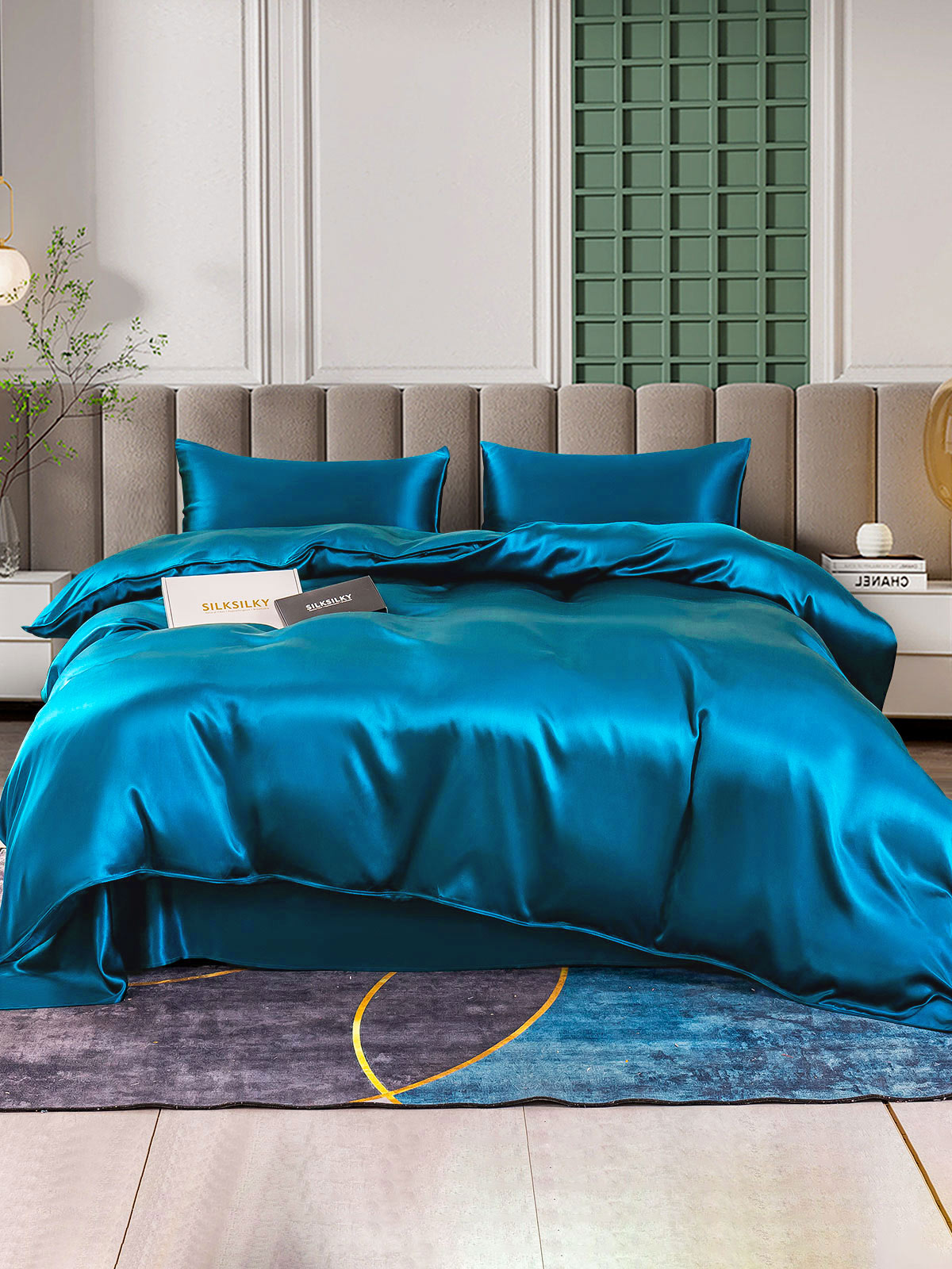 SilkSilky UK 25Momme Pure Silk Bedding Set Teal 001