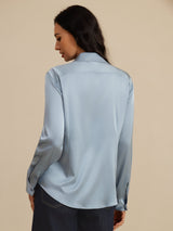 [Grayish Blue] SilkSilky-UK Long Sleeve Lapel Collar Women's Shirt 002