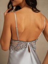 [Grayish Blue] SilkSilky-UK Spaghetti Strap Deep V Neck Nightdress 004
