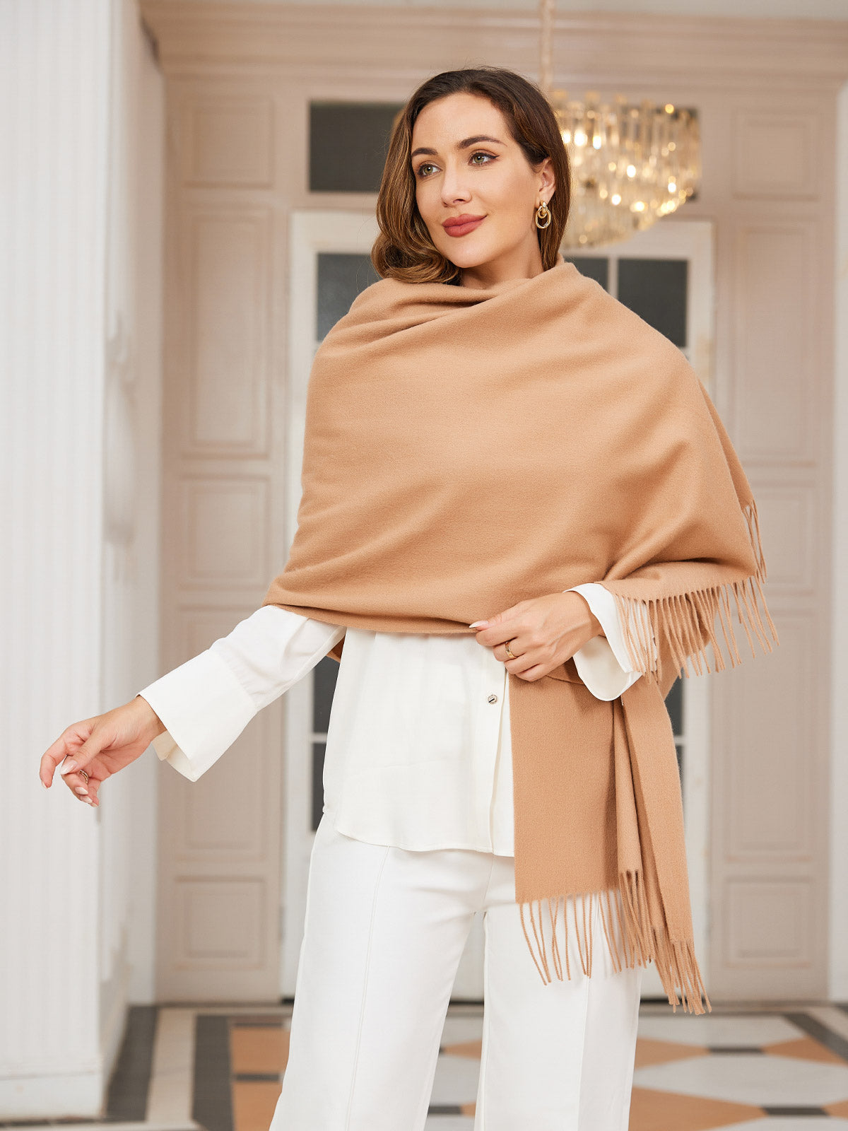 [Tan] SilkSilky-UK Wool Scarf 004