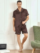 [Coffee] SilkSilky-UK Short Sleeve Notch Collar Men's Pyjamas 004