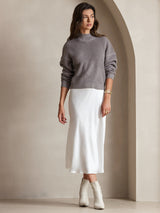 [White] SilkSilky-UK Spaghetti Strap V Neck Dress 006