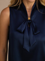 [Dark Blue] SilkSilky-UK Sleeveless Tie Neck Camisole 007