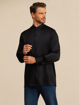 [Black] SilkSilky-UK Long Sleeve Stand Collar Men''s Shirt 005