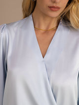 [Light Blue] SilkSilky-UK Long Sleeve Wrap Women's Blouse 005
