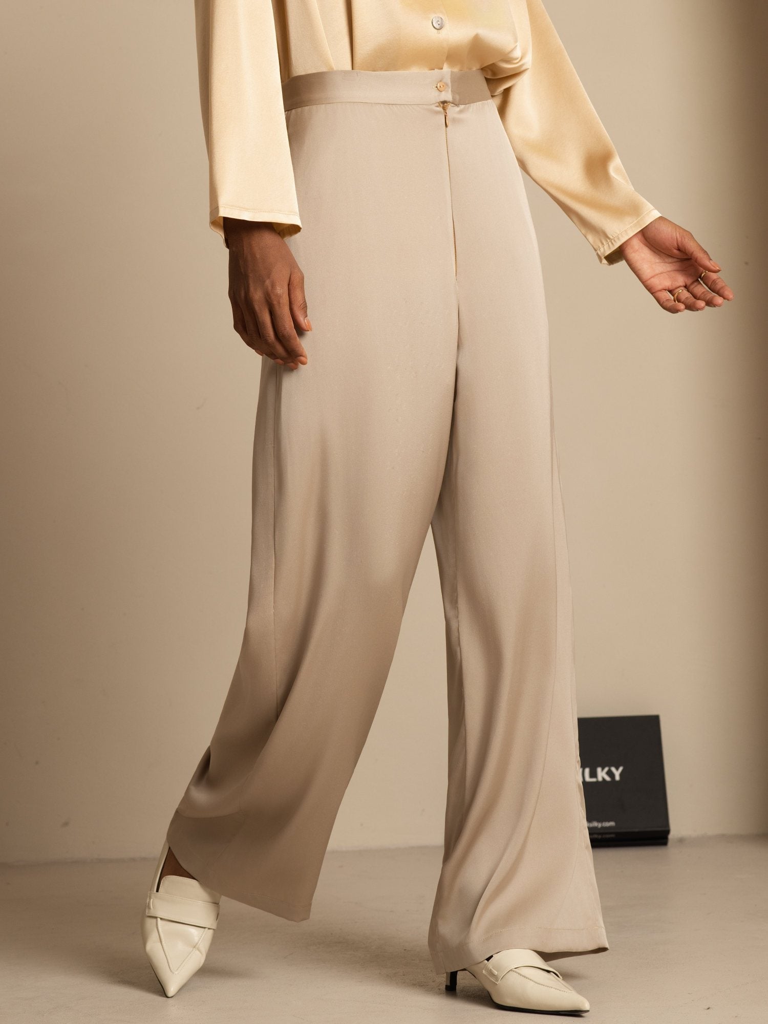 [Tan] SilkSilky-UK 19Momme Silk Womens Pants 003