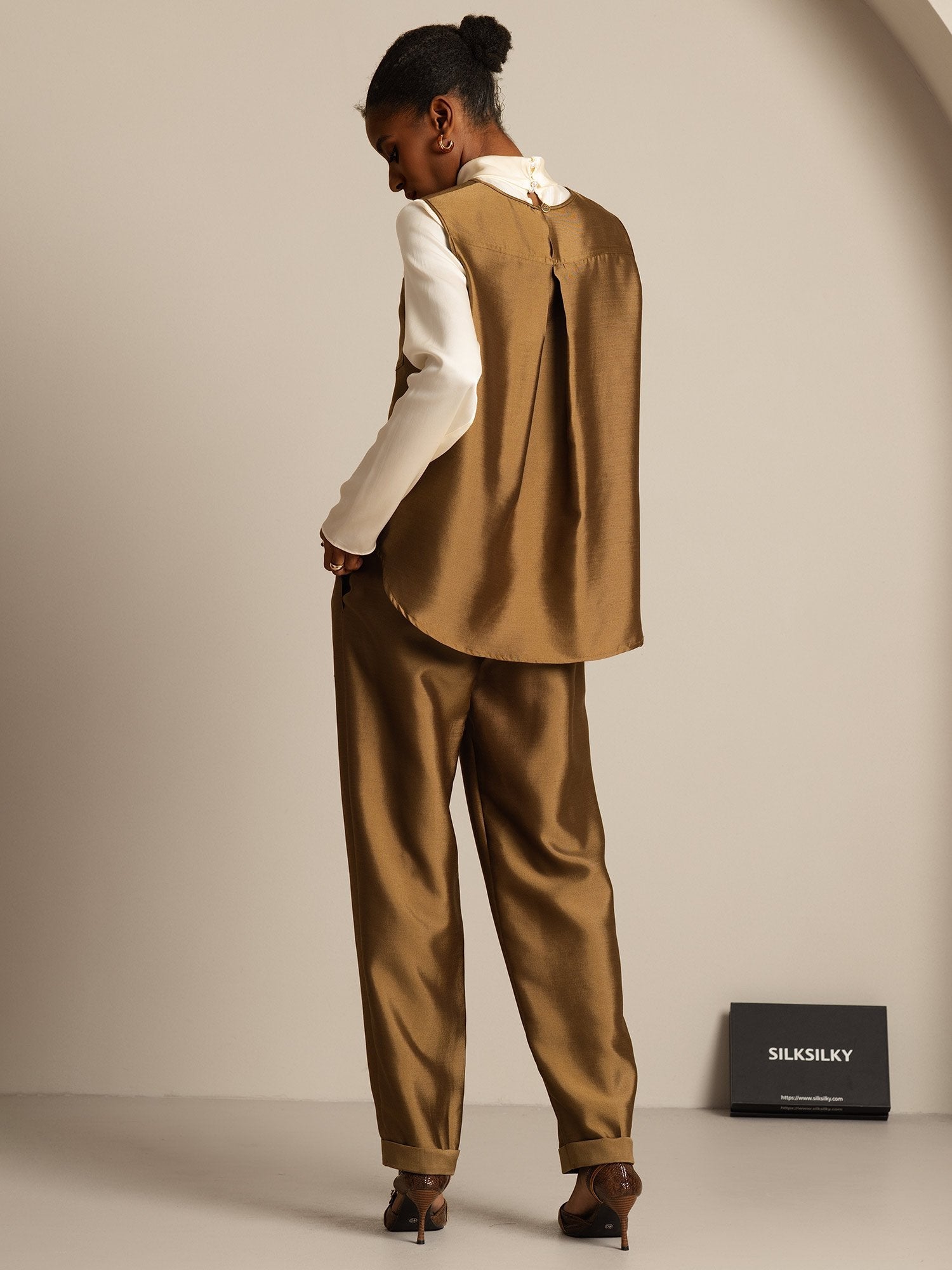 [Bronze] SilkSilky-UK 32Momme Silk-Wool Blend Womens Vest 007,