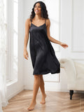 SilkSilky UK Pure Silk Sleeveless V Neck Nightdress Black 003