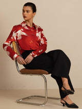[Wine] SilkSilky-UK 19Momme Long Sleeve Lapel Collar Women's Shirt 007