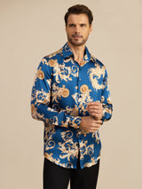 [Navy Dragon] SilkSilky-UK Long Sleeve Lapel Collar Men's Shirt 004