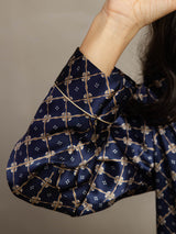 [Navy Chain] SilkSilky-UK Long Sleeve Lapel Collar Women's Pyjamas 007