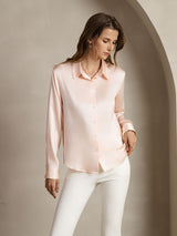 [Light Pink] SilkSilky-UK Long Sleeve Lapel Collar Women's Shirt 006