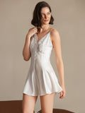 SilkSilky-UK Pure Silk V Neck Dress White 005