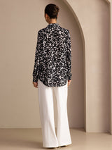 [Black Speckle] SilkSilky-UK Long Sleeve Lapel Collar Blouse 002