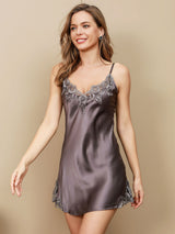 [Purple Gray] SilkSilky-UK Spaghetti Strap V Neck Nightdress 003