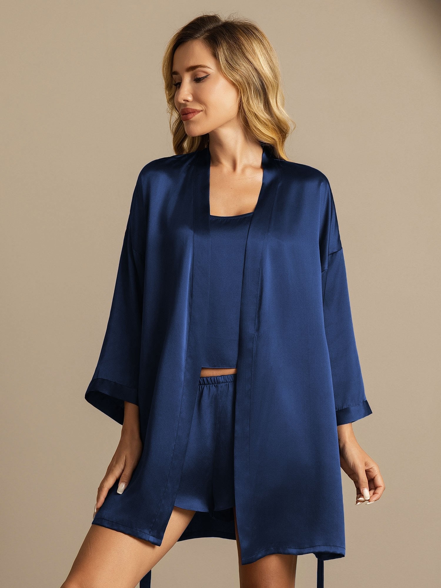 [Dark Blue] SilkSilky-UK Pure Silk Split Nightdress&Dressing gowns 007,