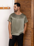 SilkSilky UK Pure Silk Short Sleeve Round Neck Men's T Shirt GrayishGreen 006