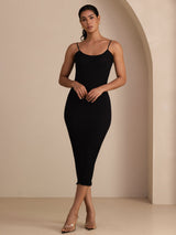 [Black] SilkSilky-UK Spaghetti Strap Square Neck Dress 005