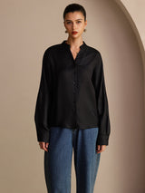[Black] SilkSilky-UK Long Sleeve Split Women's Blouse 003