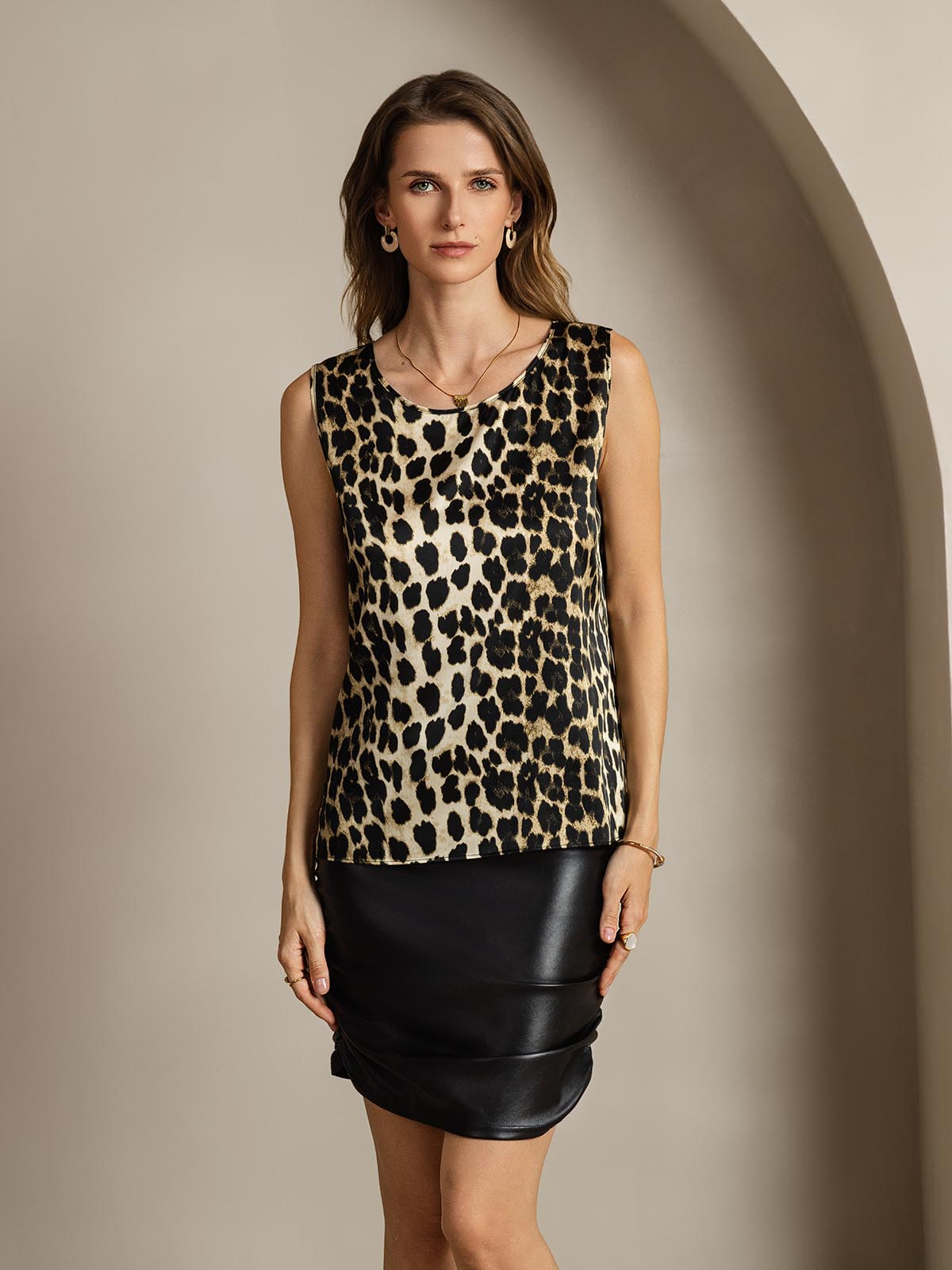 [Leopard] SilkSilky-UK 19Momme Silk Round Neck Camisole 001