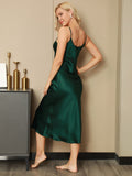 SilkSilky-UK Pure Silk Sleeveless Boat Neck Dress Green 006