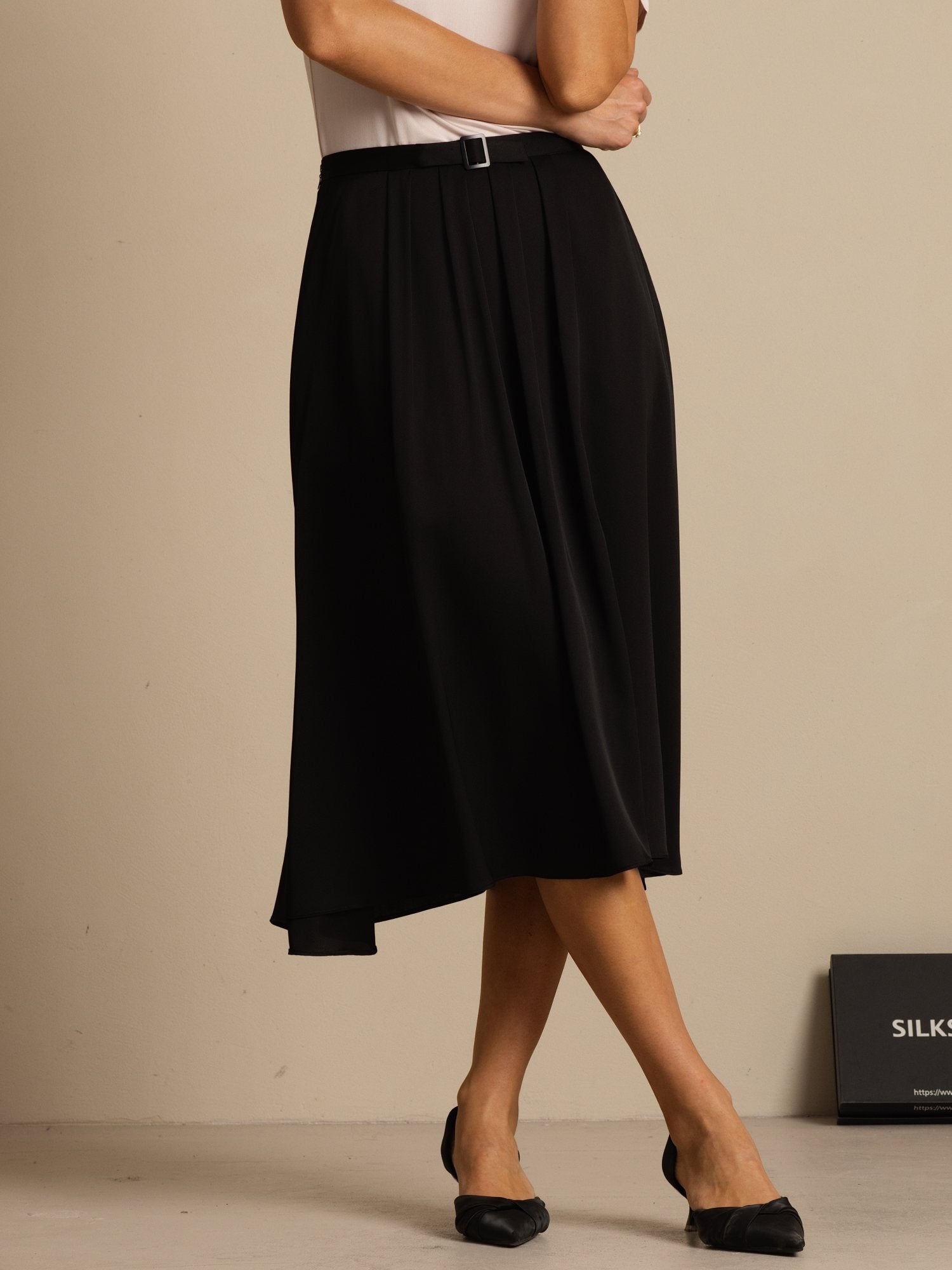 [Black] SilkSilky-UK 19Momme Stretch Silk Double Georgette Skirt 003