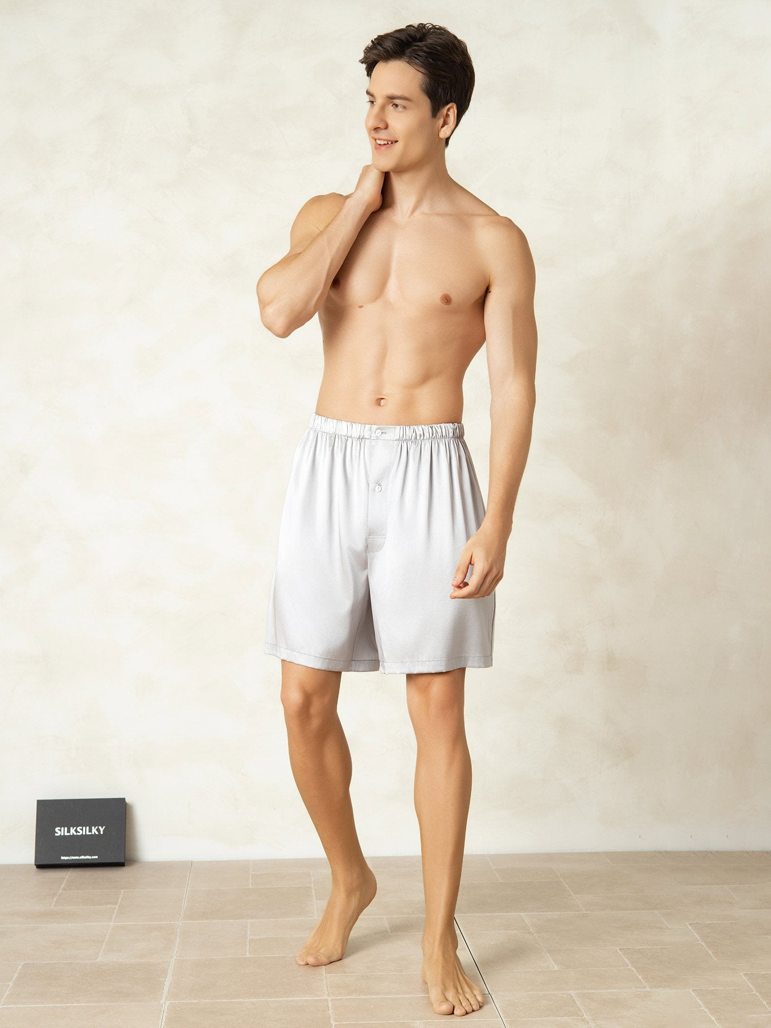 [Silver] SilkSilky-UK Pure Silk Mens Sleep Bottoms 003